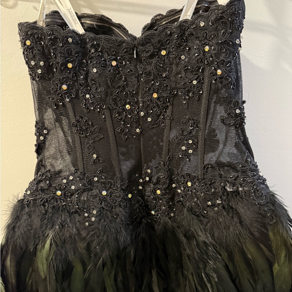 Tony Bowls Black Strapless Feather Dress - Picture 7 of 10